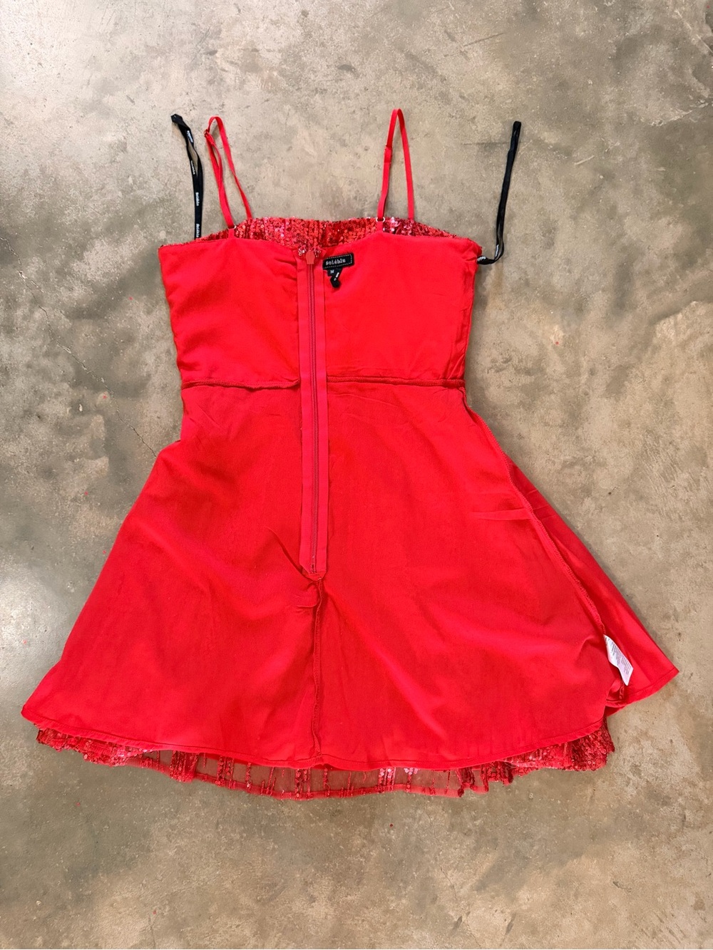 Soieblu Red Sequin Fit & Flare Mini Party Dress Sleeveless Size Medium - Picture 9 of 12